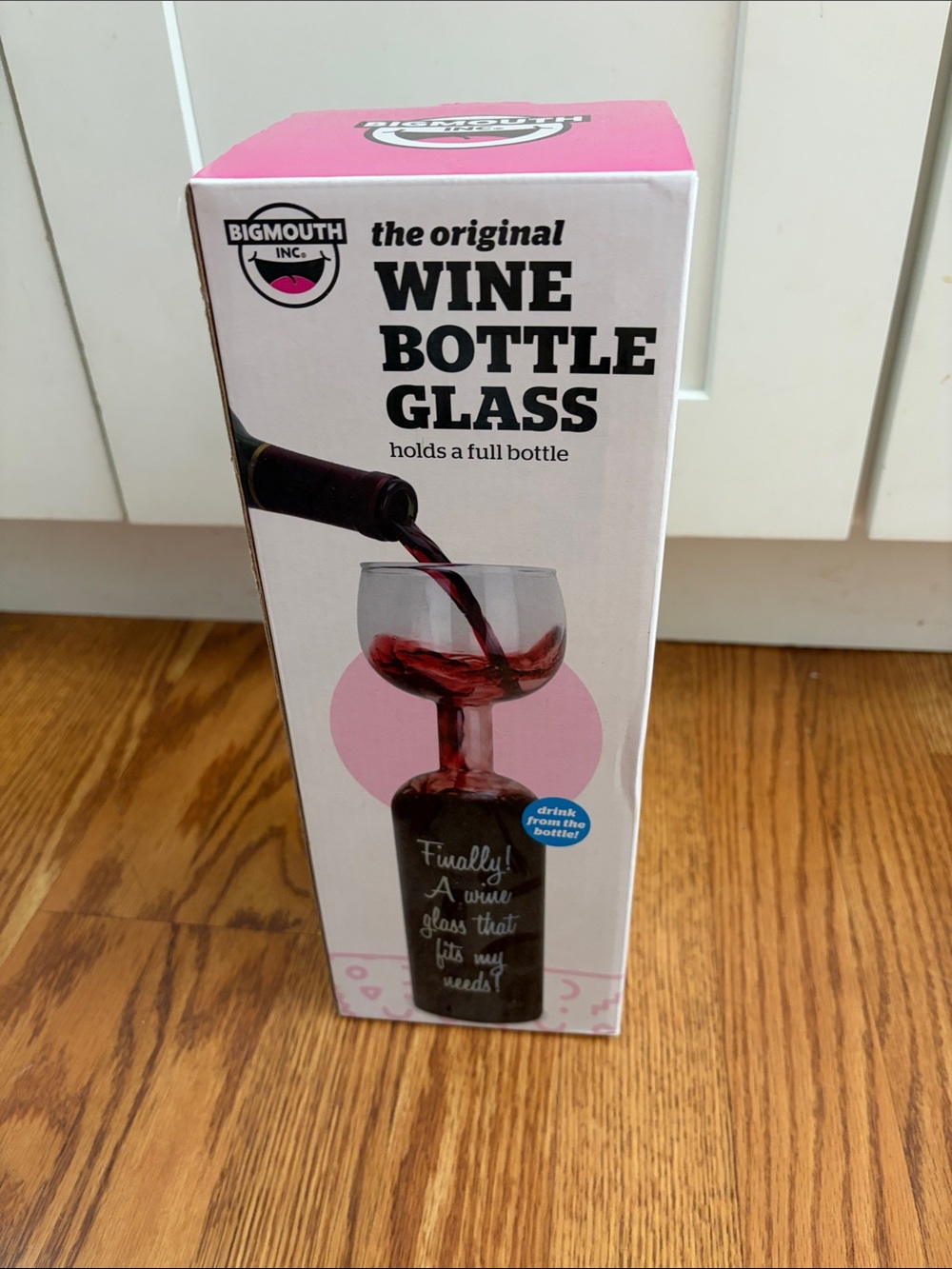 BigMouth The Original Wine Bottle Glass - Pink Accents NWT